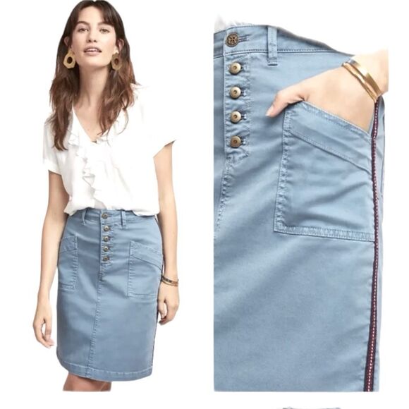 Anthropologie Pilcro and the letter press light blue skirt with stripe 4 - Picture 1 of 10